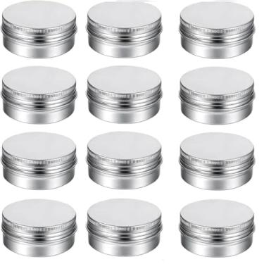 Imagem de 12 frascos prateados de lata, recipiente redondo vazio, recipiente recarregável, 15 g, mini caixa de amostra cosmética com tampa de parafuso para vela brilho labial pomada maquiagem sombra em pó