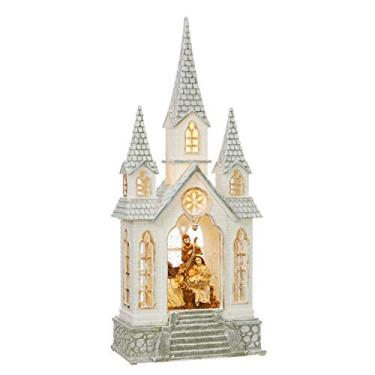 Imagem de RAZ Imports 16 polegadas Nativity Waterglobe igreja iluminada água lanterna iluminada Natal neve globo com glitter giratório