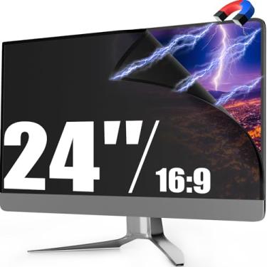 Imagem de PJOVORY Filtro de tela magnético de privacidade para monitor de 61 cm para computador sem moldura com proporção de 16:9, proteção reversível para os olhos, proteção antirreflexo de luz azul, protetor