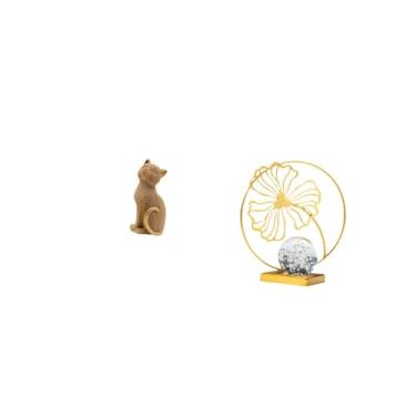 Imagem de Fenteer Estatueta Decorativa de Resina com Gato E Folha de Ferro, Peça Colecionável para Entrada, Estante, Sala de Estar, Quarto, Escritório, Lareira Ou Mesa.