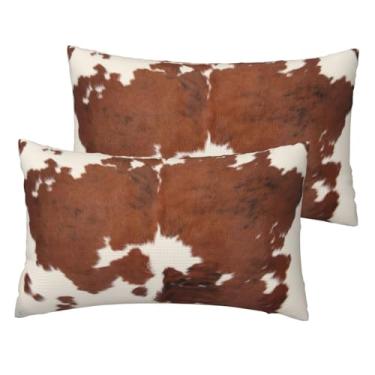 Imagem de VIREOTHIA Capas de almofada lombar marrom de vaca 30,5 x 50,8 cm, conjunto de 2 capas de almofada decorativas com estampa de vaca para decoração de sofá-cama