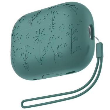 Imagem de Rertnocnf Capa compatível com AirPods Pro/Pro2, linda capa de flor gravada compatível com AirPod Pro/Pro2, capa protetora à prova de choque com tampa multifuncional de silicone macio com mosquetão