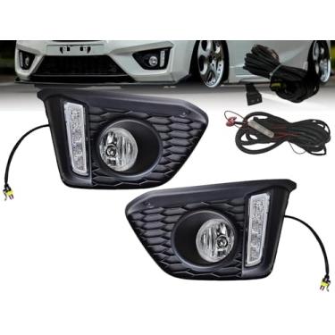 Imagem de LEVANLIGHT Conjunto de faróis de neblina de LED para Honda Fit Jazz GK5 2015 2016 2017 | Lâmpadas de neblina de direção com lentes transparentes | Com lâmpadas de halogêneo H8 12V 35W e kit de fiação