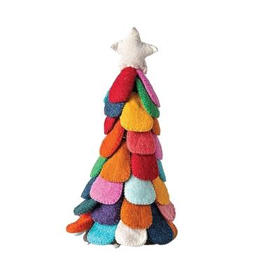 Imagem de Creative Co-Op Estatueta de árvore de Natal de feltro de lã, 38 cm, multicolorido