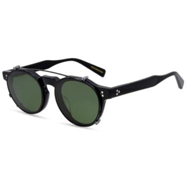 Imagem de HPIRME Óculos de acetato com clipe, óculos de uso duplo, masculino, feito à mão, com lentes removíveis, para áreas externas e proteção solar (C9)