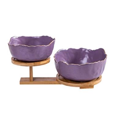 Imagem de BSNANCA Tigela de frutas nórdica cerâmica prato de frutas Phnom Penh tigela de sobremesa suprimentos de mesa rack de madeira prato lanche conjunto de tigela de salada doméstica/azul (tamanho único