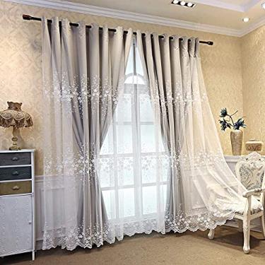 Imagem de Cortina blackout de voile, renda, ?senvorhang, cortina de quarto de meninas, blecaute duplo deck, economia de energia, para quarto/hotel/1 peça, cinza, 200 x 270 cm