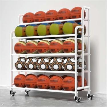 Imagem de FYLFANYAN Rack vertical de armazenamento de basquete de 3, 4 e 5 níveis, racks de futebol portátil ao ar livre, carrinho de bola móvel de aço com rodas para casa/garagem/escola/academia~/