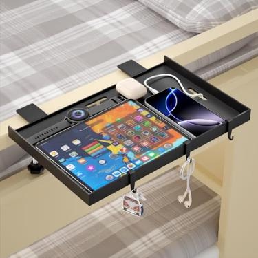 Imagem de Prateleira de cabeceira dobrável, bandeja de metal para cama de beliche e dormitório, organizador essencial de dormitório para estudantes universitários, bandeja flutuante, mesa de cabeceira com