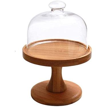 Imagem de Suporte de bolo bandeja de exibição de sobremesa bandeja de pastelaria, com tampa de vidro, bandeja de exibição de bolo de restaurante, prato de comida multifuncional, suportes de bolo para bolo