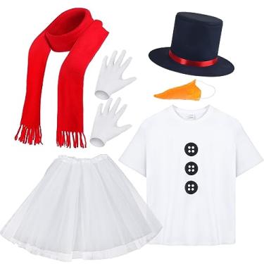 Imagem de Kit de fantasia de boneco de neve para adultos, 6 peças, saia tutu, cenoura, nariz, cachecol, chapéu, luvas para mulheres, festa, cosplay, Preto, vermelho, branco., M