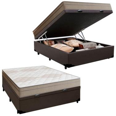 Imagem de Cama Box Baú Casal Sintético + Colchão De Molas Ensacadas Portobel Ipanema - 138x188x66cm Preto