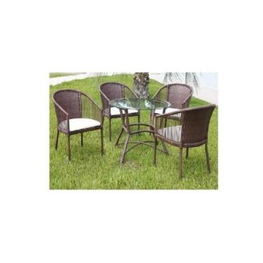 Imagem de Jogo De Mesa Com 4 Poltronas Fibra Sintetica Jardim Varanda - Sarah Mó