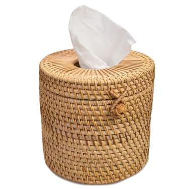 Imagem de Capa de caixa de lenços tecida à mão suporte de caixa de lenços de vime de vime para guardanapos de banheiro organizador de toalhas de rosto de papel em rolo na mesa rústico boho decorativo (em forma