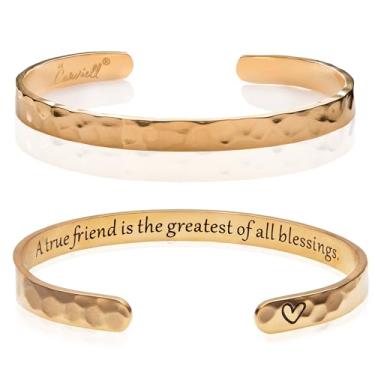 Imagem de Carviell Pulseiras femininas gravadas – inspiradoras, amizade, amor, mãe, filha, irmã, cristã, formatura, memorial e presentes de casamento – 80+ frases – aço inoxidável, pronto para presente, One