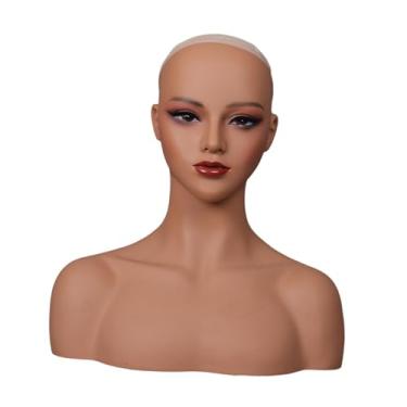 Imagem de Zialofi Cabeça feminina de manequim com ombro de chapéu liso de chapéu liso portador de gabinete manikin para exibir joias de brincos, Style B