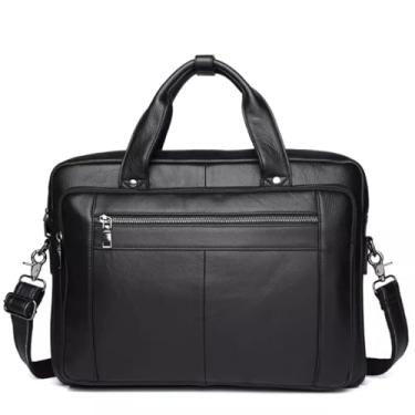 Imagem de Bolsa masculina de couro genuíno para laptop, bolsa carteiro para escritório, vários compartimentos e bolsos, Preto, 16inch, Profissional