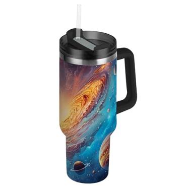 Imagem de SEHANY Copo Stars and Galaxy de 850 g com tampa e canudo, aço inoxidável de vácuo duplo isolado garrafa de água esportiva suporte para copo de café de viagem à prova de vazamento para bebida gelada