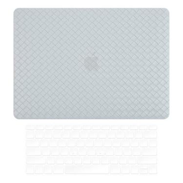 Imagem de Miloocul Compatível com MacBook Pro 16 M1 A2485/M2 A2780/M3 A2991 2021-25 Capa rígida de couro sólido xadrez com capa de teclado (cinza, 2021-25Pro16A2485/A2780/A2991/A3403/A3186/A3485/A2780/A3403