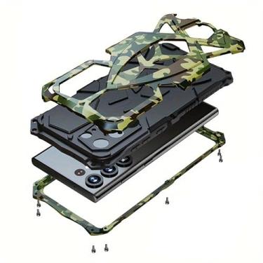 Imagem de Capa para celular Samsung Galaxy S26 S25 S24 S23 S22 Ultra S21+ A72 A52 de liga de alumínio proteção contra quedas metal + silicone tripla proteção rqst (Camuflagem, S25 Ultra)