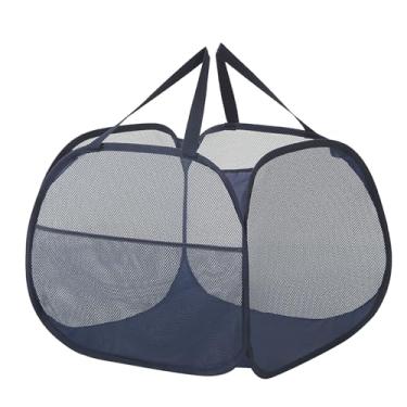 Imagem de Diydeg Cesto Pop-up, Cesto de Roupa Suja Dobrável e Respirável de 90L Com Alça e Bolso Lateral, Cesto de Roupa Suja de Malha para Casa, Dormitório, Roupas de Viagem e Armazenamento (Azul escuro)