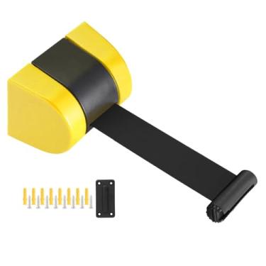 Imagem de HGTRH Cinto de barreira de fila de montagem na parede, barreira de cinto retrátil com design de fivela de trama simples de plástico ABS A 4 furos 5M