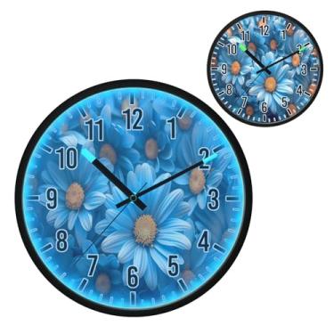 Imagem de Relógio de parede LED que brilha no escuro e ativado por voz, design silencioso de margaridas azuis de 30,5 cm, operado por bateria para decoração de quarto e sala de estar (19)