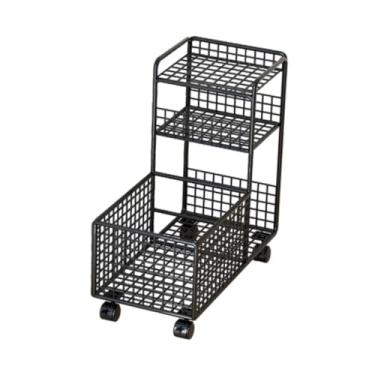 Imagem de IEUDNS Carrinho de utilidades sob a mesa Carrinho móvel com rodinhas Prateleira de canto para economia de espaço Prateleira móvel Cesta de armazenamento para, Preto Três Camadas