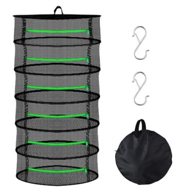 Imagem de RhenosHpere Prateleira de secagem de ervas com zíper de malha de 6 camadas para pendurar com gancho, barracas de secagem dobráveis ao ar livre para plantas, sementes