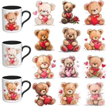 Imagem de Elewins 12 peças/conjunto de papel autoadesivo para copos DTF urso fofo UV para copos de café, garrafas de água, laptops e geladeira, artesanato faça você mesmo, papel de transferência UV DTF de alta