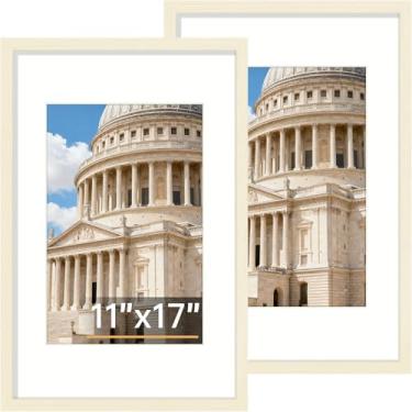 Imagem de Vittanly Conjunto de 28 x 17 porta-retratos de 28 x 43 cm, moldura de madeira maciça para fotos e impressões de arte de parede, exibição de 20 x 30 cm com tapete ou 28 x 43 sem tapete, branco