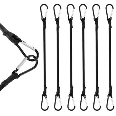 Imagem de LXUEJIE 6 cabos elásticos com mosquetão, corda elástica resistente de 30,5 cm, tiras elásticas pretas ao ar livre, corda elástica extra forte com mosquetões, ganchos para prender tendas, acampamento