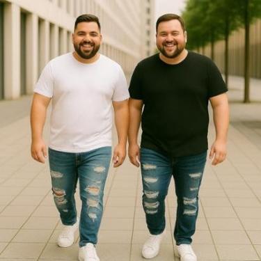 Imagem de Kit 2 CALÇAS JEANS Masculina RASGADA Plus Size Grande Tamanho 44 46 48 Reforçada 1095-Masculino