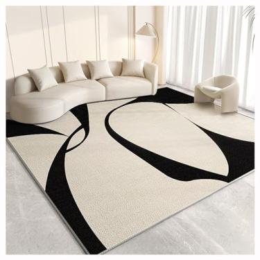 Imagem de SPXMQSS Tapetes de sala de estar, grande, macio para quarto, resistente à sujeira e ao desgaste, tapete lavável com forro antiderrapante, para quarto, sala de jantar, escritório, preto/bege