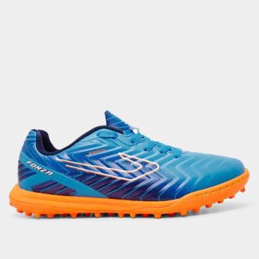 Imagem de Chuteira Society Topper Forza IV Masculina, Marinho, Laranja, 39