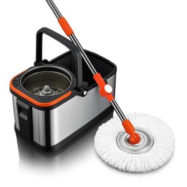 Imagem de Mop Giratório 360 Preto Cesto em Inox Cabo 120cm Deend