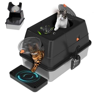 Imagem de Citylife Caixa de Areia de Aço Inoxidável com Tampa XL Grande Caixa de Metal Fechada Anti-vazamento Caixa de Areia Aço Inoxidável Inclui Colher, Controle de Odor Fácil Limpeza, Preto