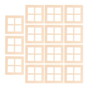 Imagem de CIMAXIC Moldura de janela de madeira em miniatura de 15 peças para móveis de casa de bonecas, modelo de janelas pequenas, suprimentos de artesanato para brincar, design fofo de quatro painéis