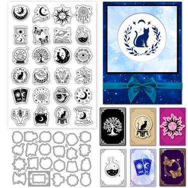 Imagem de GLOBLELAND Conjunto de carimbos transparentes e matrizes de corte de ícones de bruxaria, para fazer cartões, sol, luas, fases, silicone, transparente, carimbos de olhos turcos para álbum de fotos em