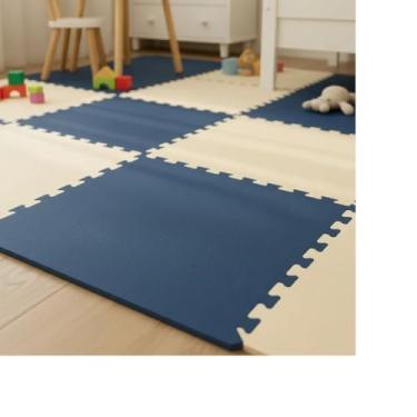 Imagem de Kit 8 Tatame Tapete Eva 50x50x1cm 10mm AZUL MARINHO e CREME