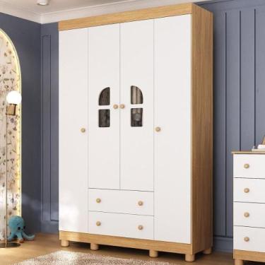 Imagem de Guarda-roupa Infantil 122cm com Vidro 4 Portas e 2 Gavetas Nina Multim