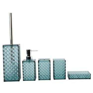 Imagem de AFXGUSD Conjunto de Acessórios para Banheiro com 5 Peças: Dispensador de Sabonete, Escova Sanitária, Porta-escova de Dentes E Saboneteira (design Moderno), Azul Morandi, Tamanho real