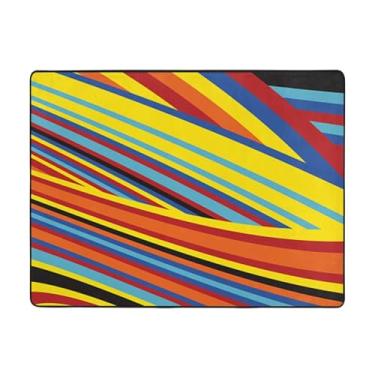 Imagem de ZERAOKE Tapete de área com listras coloridas 48 x 63 polegadas, lavável à máquina com suporte antiderrapante, tapetes macios para sala de estar, quarto, entrada, quarto de crianças, decoração de casa