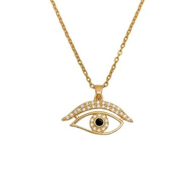 Imagem de Colar delicado de zircônia cúbica moderna com pingente de olho turco para mulheres delicado CZ diamante boêmio simbólica corrente de clavícula ajustável em tom dourado gargantilha moderna proteção da