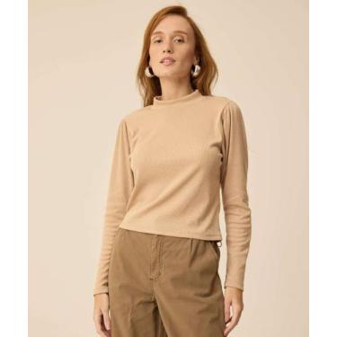 Imagem de Blusa Feminina Canelada Manga Longa Bufante Marisa-16601, Bege, P