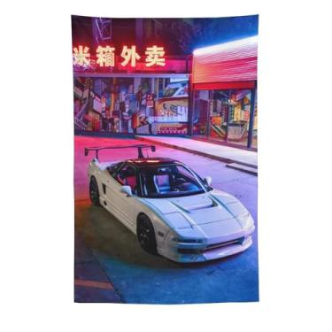 Imagem de SOLSA Jdm Car Nsx Neon Night Cool Tapestry Wall Hanging Bedroom Home Decor Tapeçarias Estética Piquenique Decoração de Parede Arte de Parede para Dormitório Sala de Estar 152.4 cm x 228.6 cm