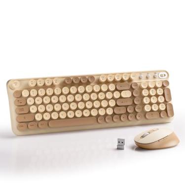 Imagem de MPTOG Combo de teclado e mouse sem fio, conjunto completo de 2,4 G com teclado numérico, bateria de longa duração, plug play para uso no escritório e estudantes (verde escuro leite)