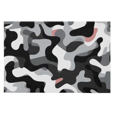 Imagem de Wassud Tapete de porta camuflado preto e branco 61 x 89 cm, tapete de área lavável antiderrapante com suporte de borracha, tapete macio e macio para sala de estar, quarto, entrada, entrada