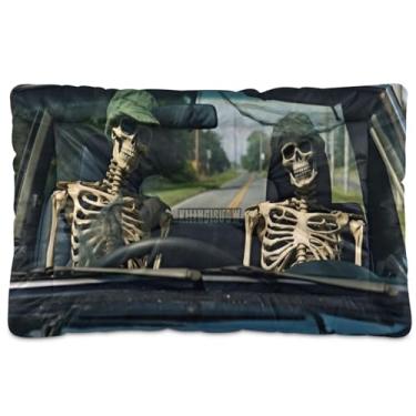 Imagem de Wassud Esqueletos no carro, corações desenhados à mão, cama grande para cães, tapetes para cães ao ar livre, tapete lavável para animais de estimação, cama de gato para dormir, viajar, 45,7 cm x 61 cm