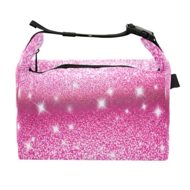 Imagem de Qilmy Lancheira rosa brilhante com estampa de glitter, lancheira para mulheres e homens, lancheira isolada reutilizável, à prova de vazamento, linda lancheira com alta capacidade para trabalho